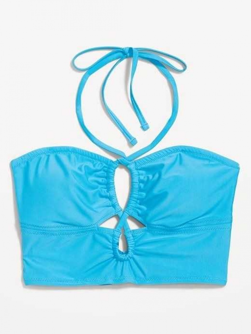 Old Navy Cropped Cutout Halter Longline Bikini Swim Top Blue | HTP836940