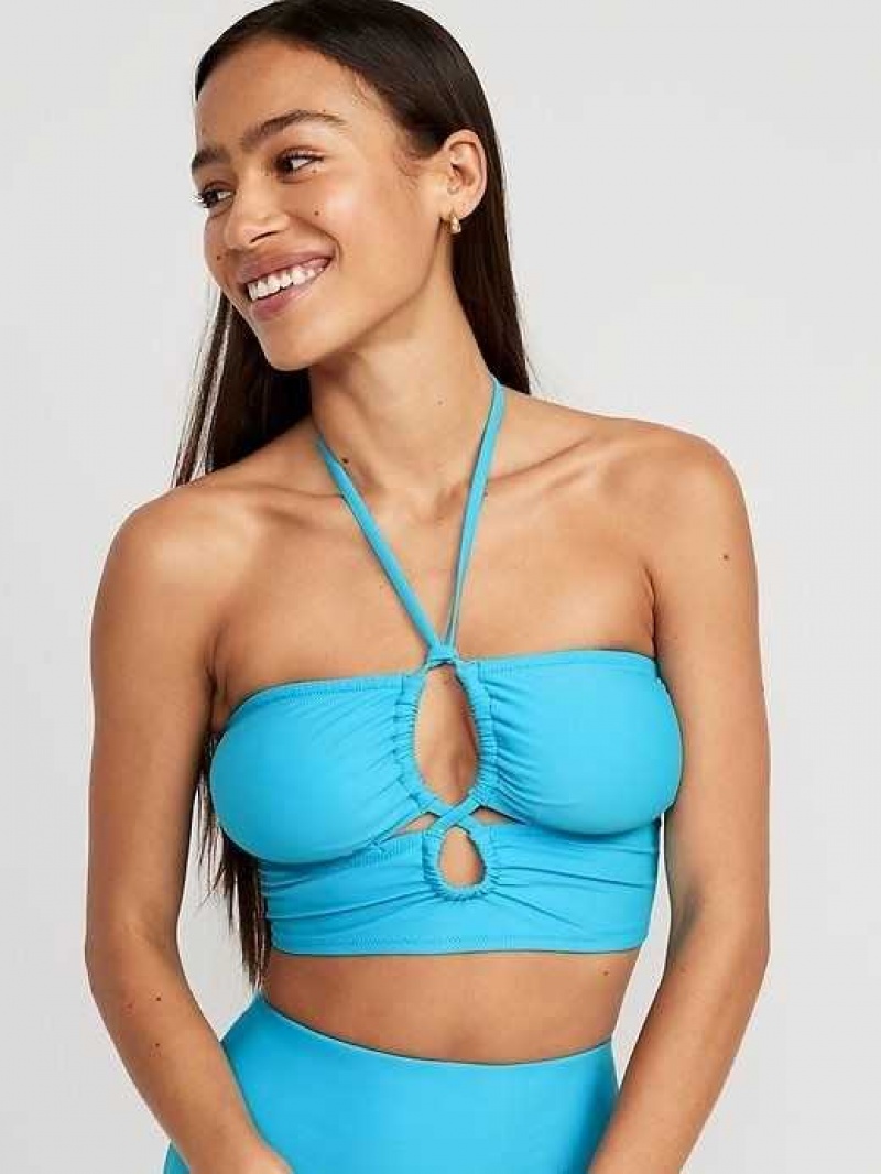 Old Navy Cropped Cutout Halter Longline Bikini Swim Top Blue | HTP836940