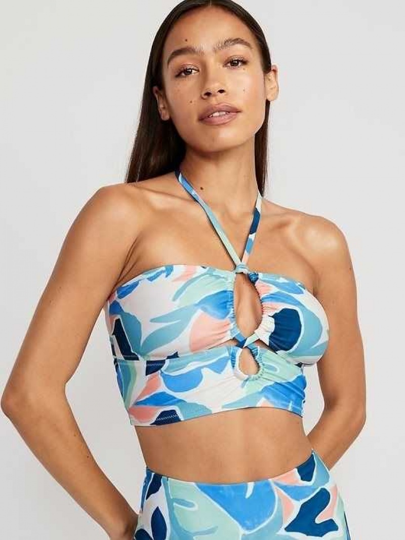 Old Navy Cropped Cutout Halter Longline Bikini Swim Top Floral Rush | CWK970643