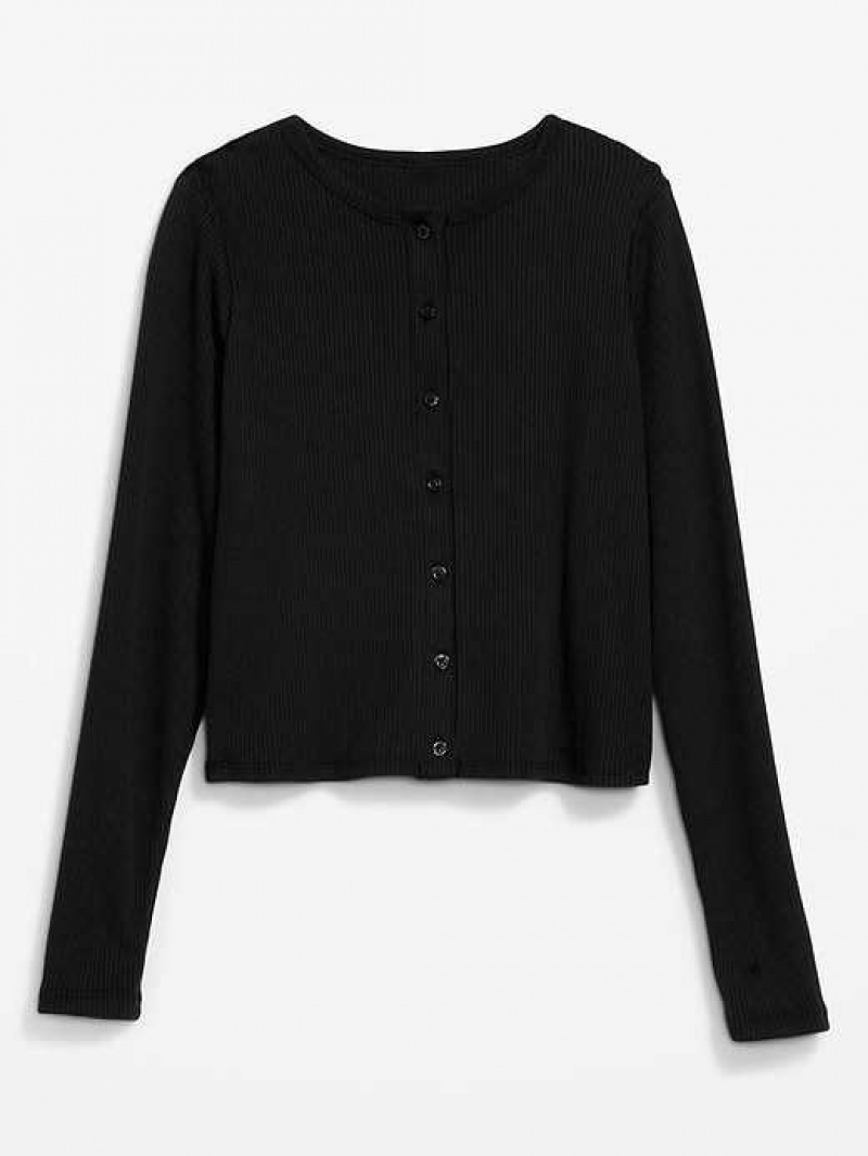 Old Navy Cropped Rib-Knit Button-Down T-Shirt Black | VMA937645