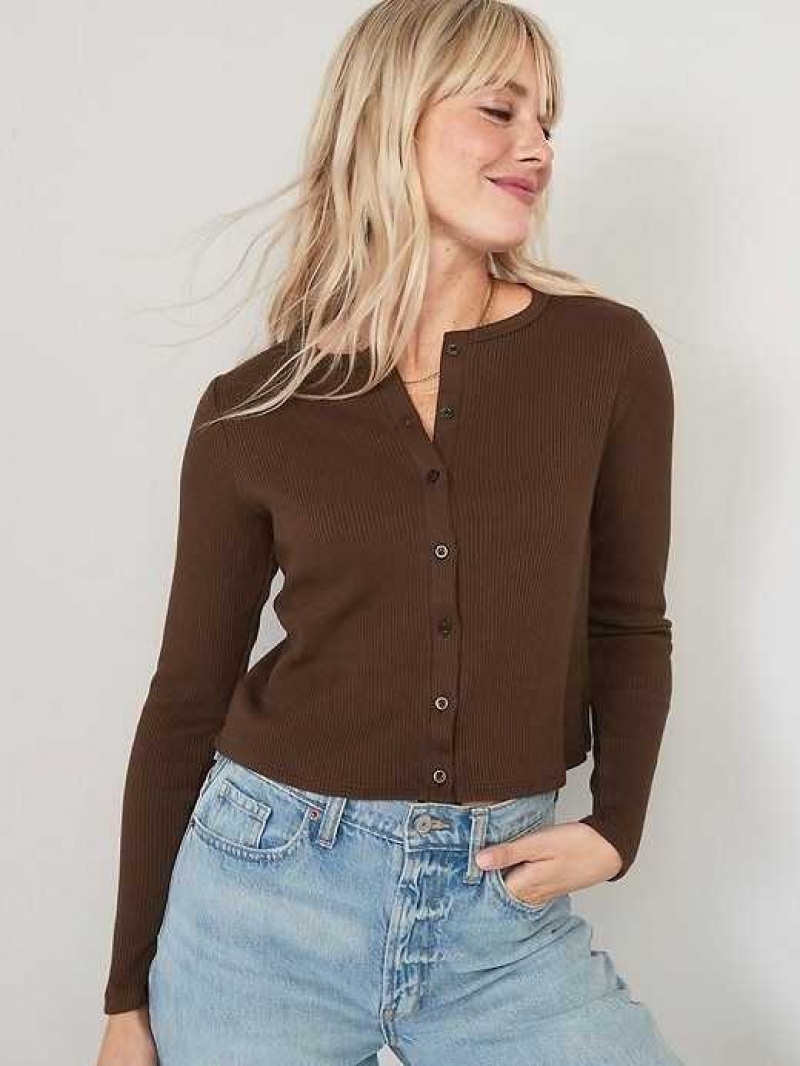 Old Navy Cropped Rib-Knit Button-Down T-Shirt Espresso | JQR089746