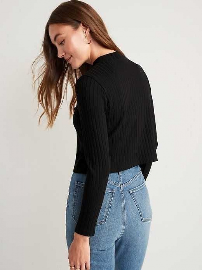 Old Navy Cropped Rib-Knit Mock-Neck Sweater Black | KBG879420