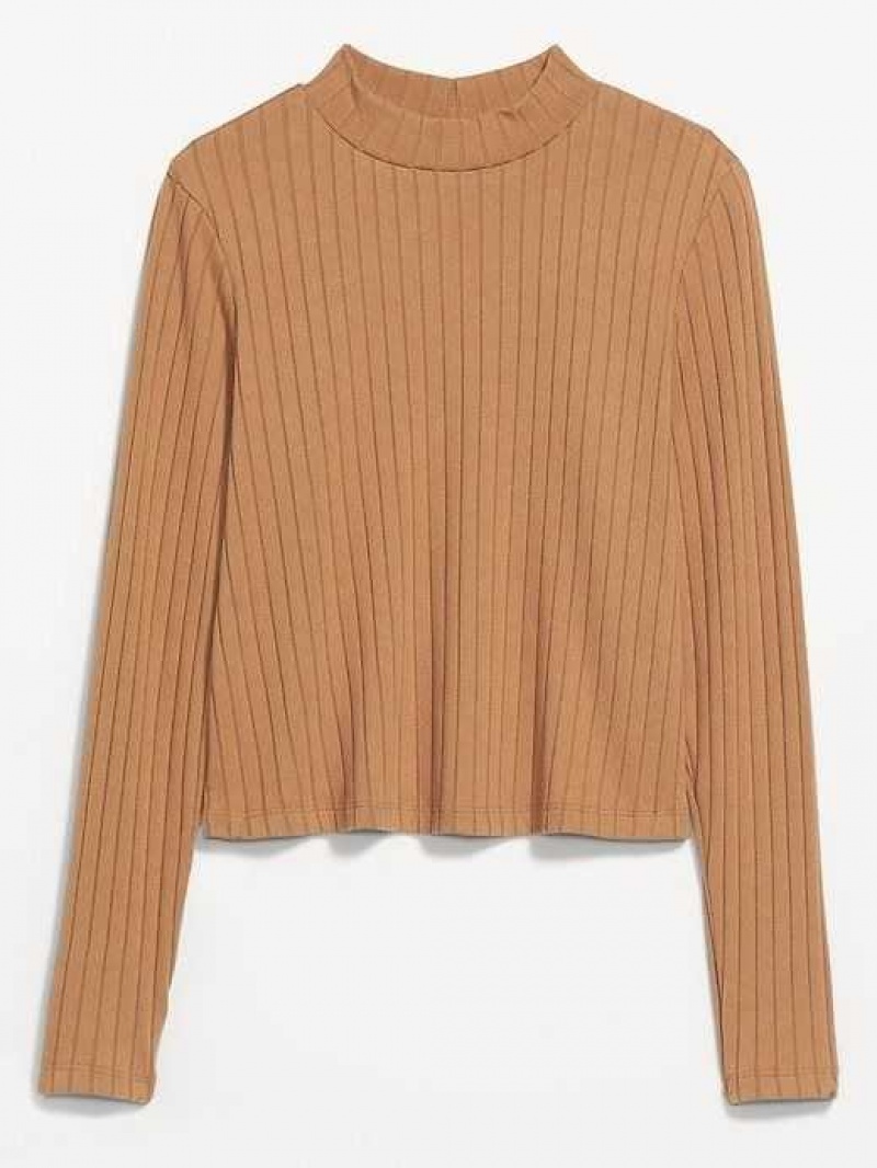 Old Navy Cropped Rib-Knit Mock-Neck Sweater Acacia | FDQ204971