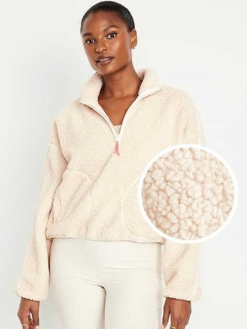 Old Navy Cropped Sherpa 1/4-Zip Pullover Beige | XJE273458