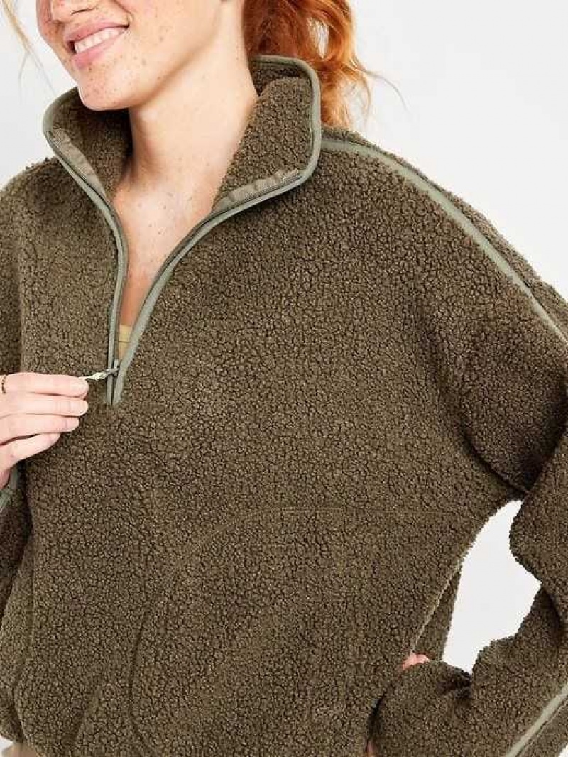 Old Navy Cropped Sherpa 1/4-Zip Pullover Green | FVM396214