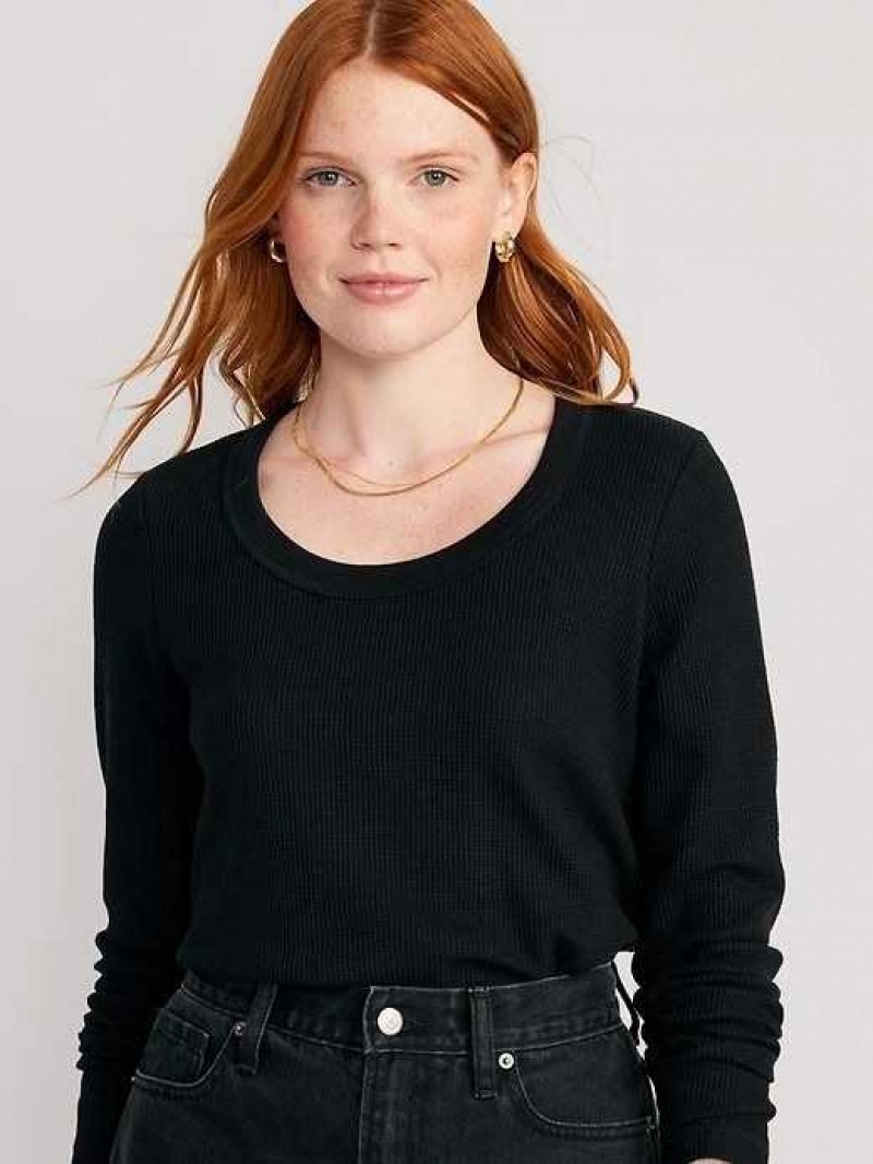 Old Navy Cropped Waffle-Knit Scoop-Neck T-Shirt Black | JHY863152