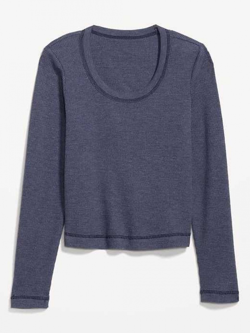 Old Navy Cropped Waffle-Knit Scoop-Neck T-Shirt Volcanic Glass | IHL873954