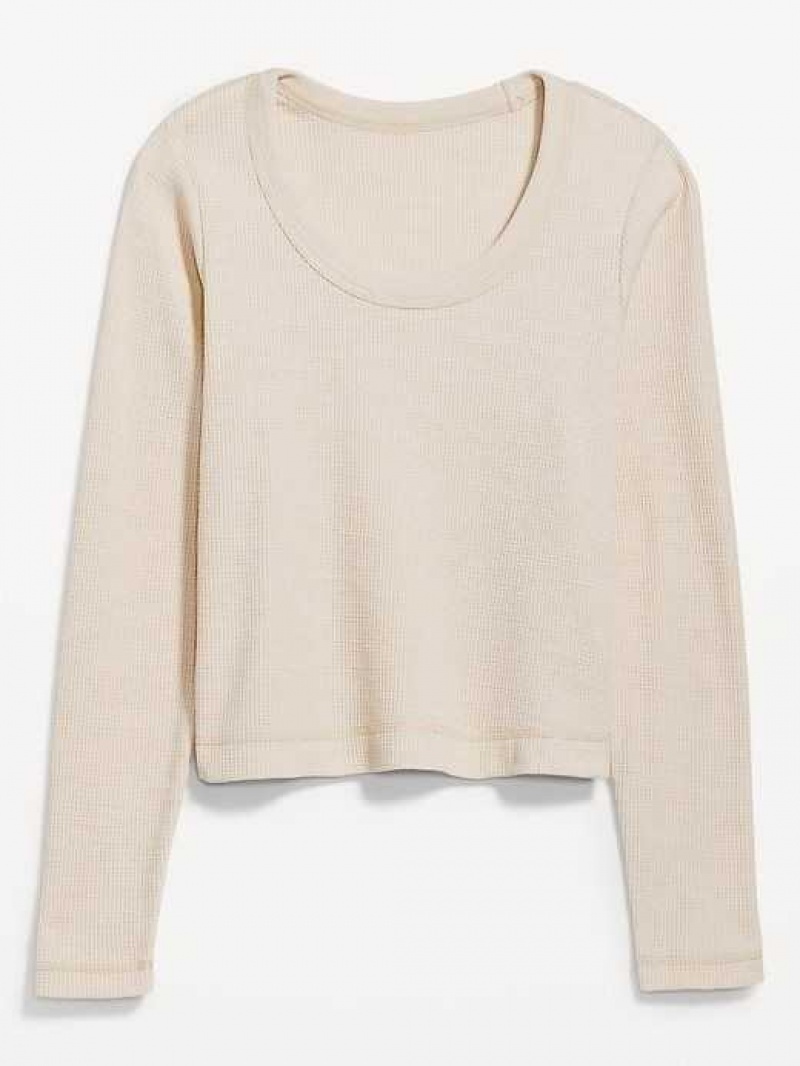 Old Navy Cropped Waffle-Knit Scoop-Neck T-Shirt Beige | HTO870356