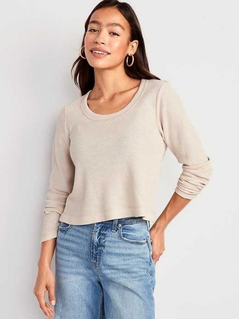 Old Navy Cropped Waffle-Knit Scoop-Neck T-Shirt Beige | HTO870356