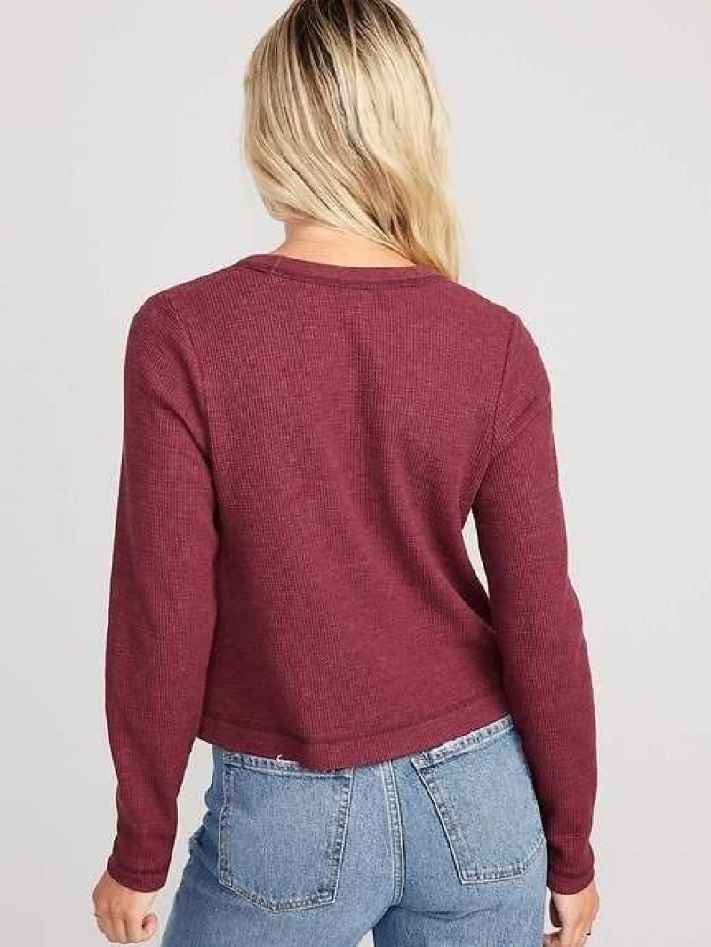 Old Navy Cropped Waffle-Knit Scoop-Neck T-Shirt Red Burgundy | FDI270659