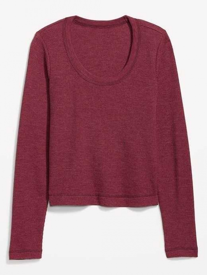 Old Navy Cropped Waffle-Knit Scoop-Neck T-Shirt Red Burgundy | FDI270659