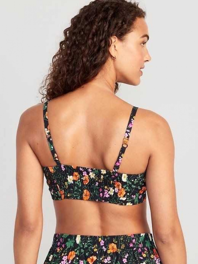 Old Navy Cross-Front Poplin Bralette Black Multicolor Flower | NXZ872915