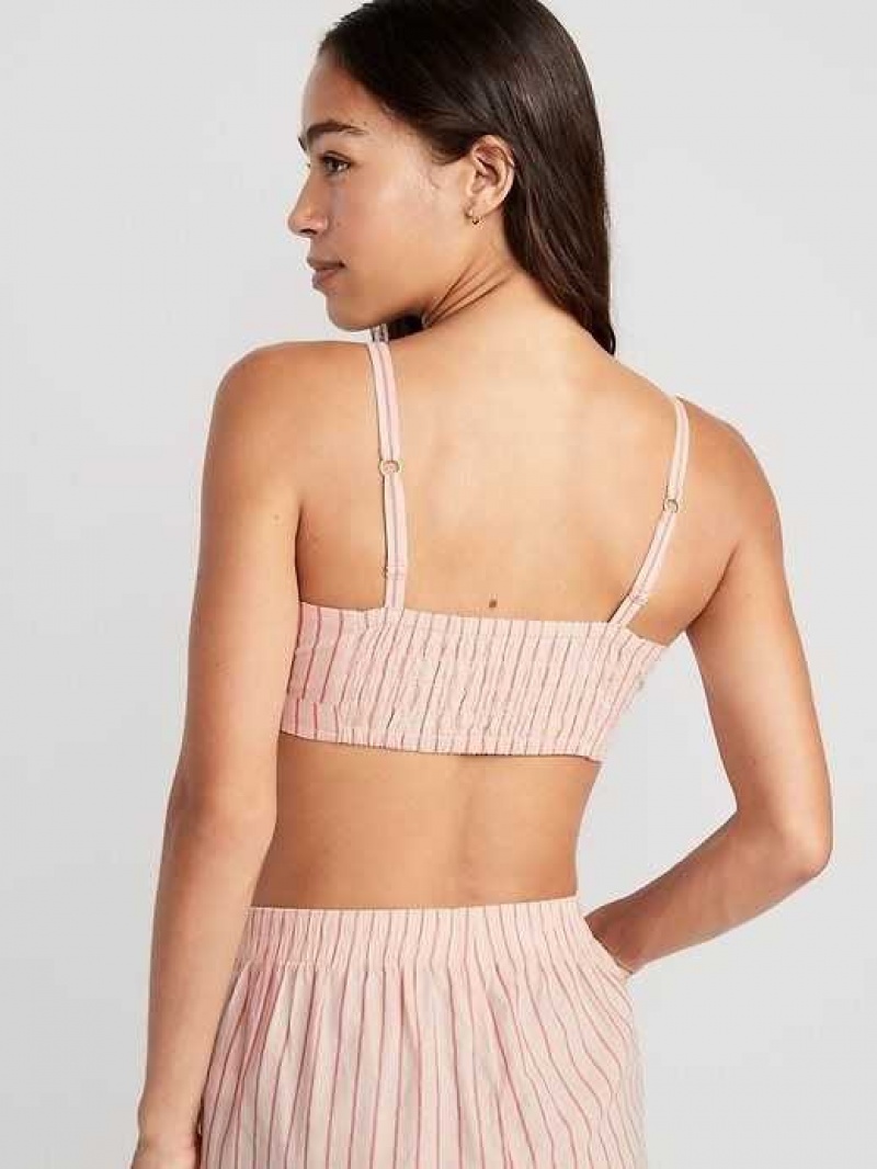 Old Navy Cross-Front Poplin Bralette Pink Stripes | GFD317652