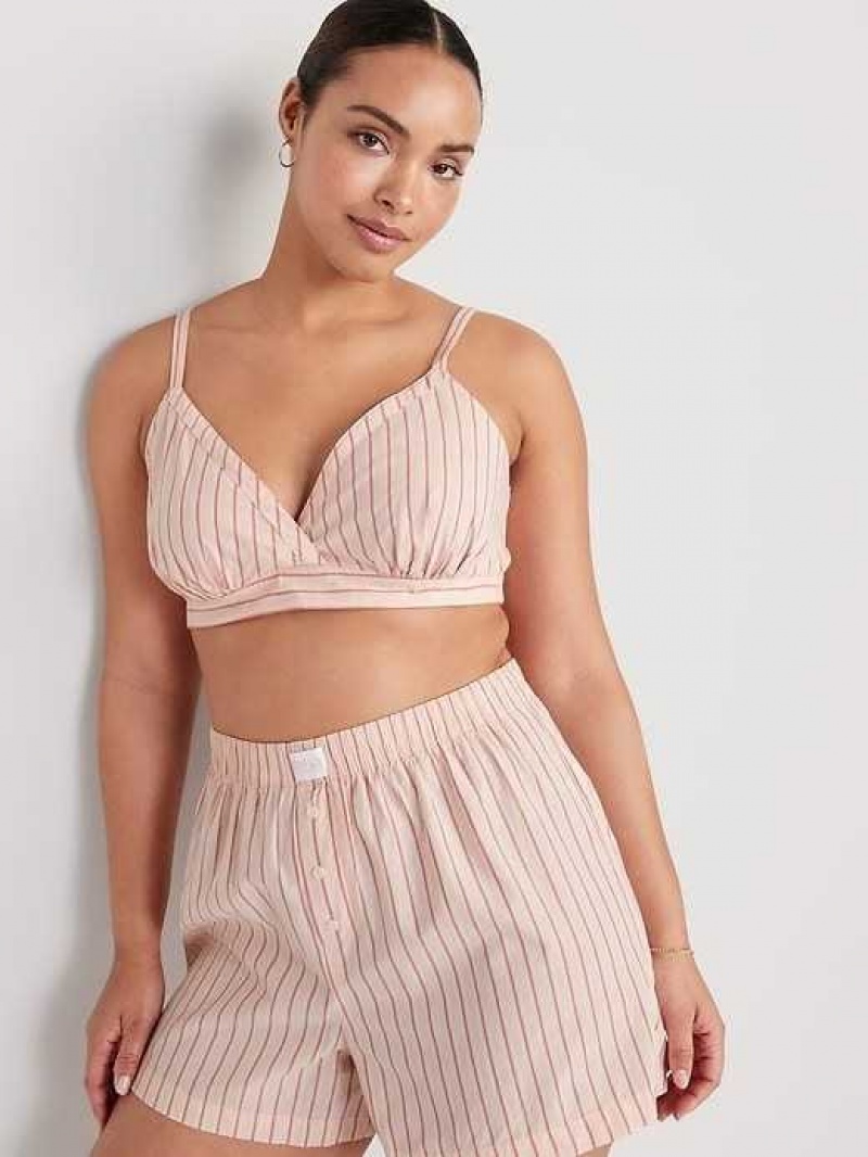 Old Navy Cross-Front Poplin Bralette Pink Stripes | GFD317652