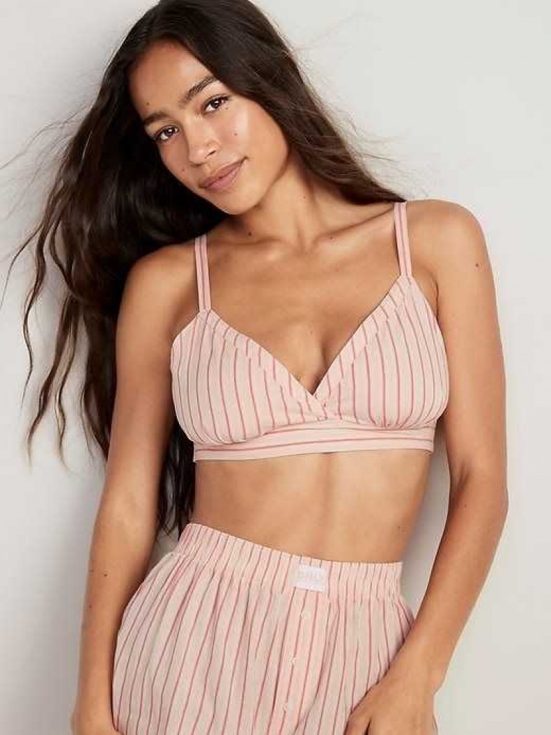 Old Navy Cross-Front Poplin Bralette Pink Stripes | GFD317652