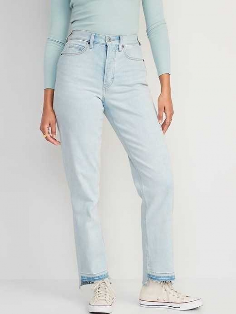 Old Navy Curvy Extra High-Waisted Button-Fly Sky-Hi Straight Cut-Off Jeans Ferngully | TJM720815