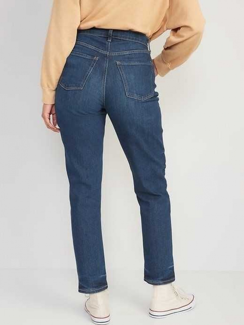 Old Navy Curvy Extra High-Waisted Button-Fly Sky-Hi Straight Jeans Sheldon | ZYM316740