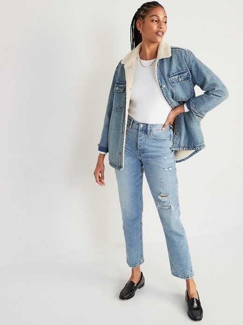 Old Navy Curvy Extra High-Waisted Button-Fly Sky-Hi Straight Ripped Jeans Rita | WAH710295