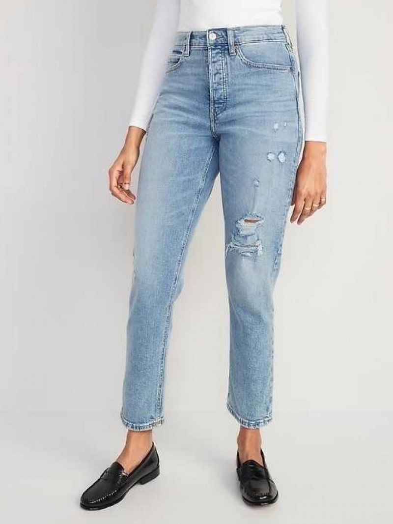 Old Navy Curvy Extra High-Waisted Button-Fly Sky-Hi Straight Ripped Jeans Rita | WAH710295