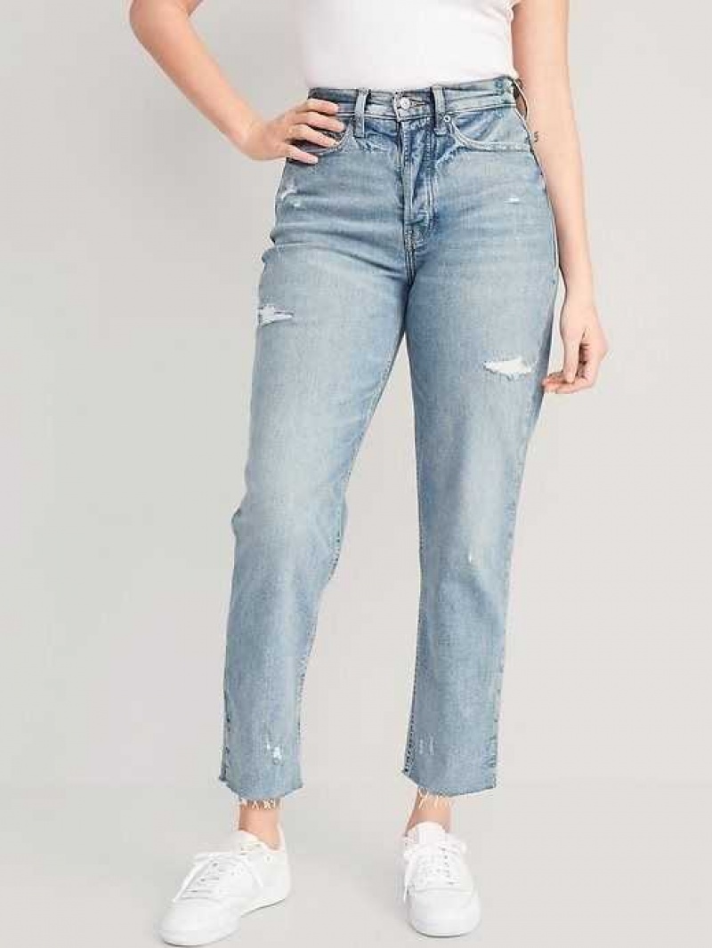 Old Navy Curvy Extra High-Waisted Sky-Hi Straight Button-Fly Cut-Off Jeans Reem | EJZ761302