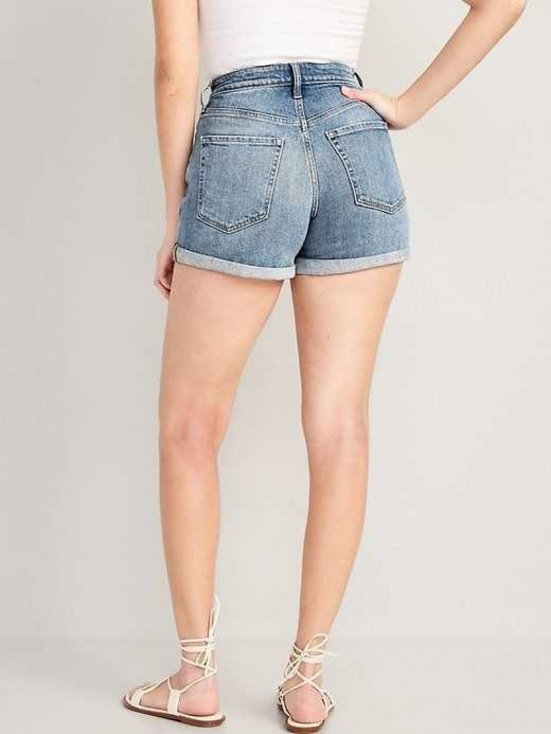 Old Navy Curvy High-Waisted Button-Fly OG Straight Ripped Jean Shorts Dahlia | ZLY014539