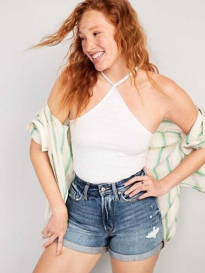 Old Navy Curvy High-Waisted Button-Fly OG Straight Ripped Jean Shorts Dahlia | ZLY014539