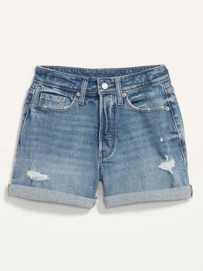 Old Navy Curvy High-Waisted Button-Fly OG Straight Ripped Jean Shorts Dahlia | ZLY014539