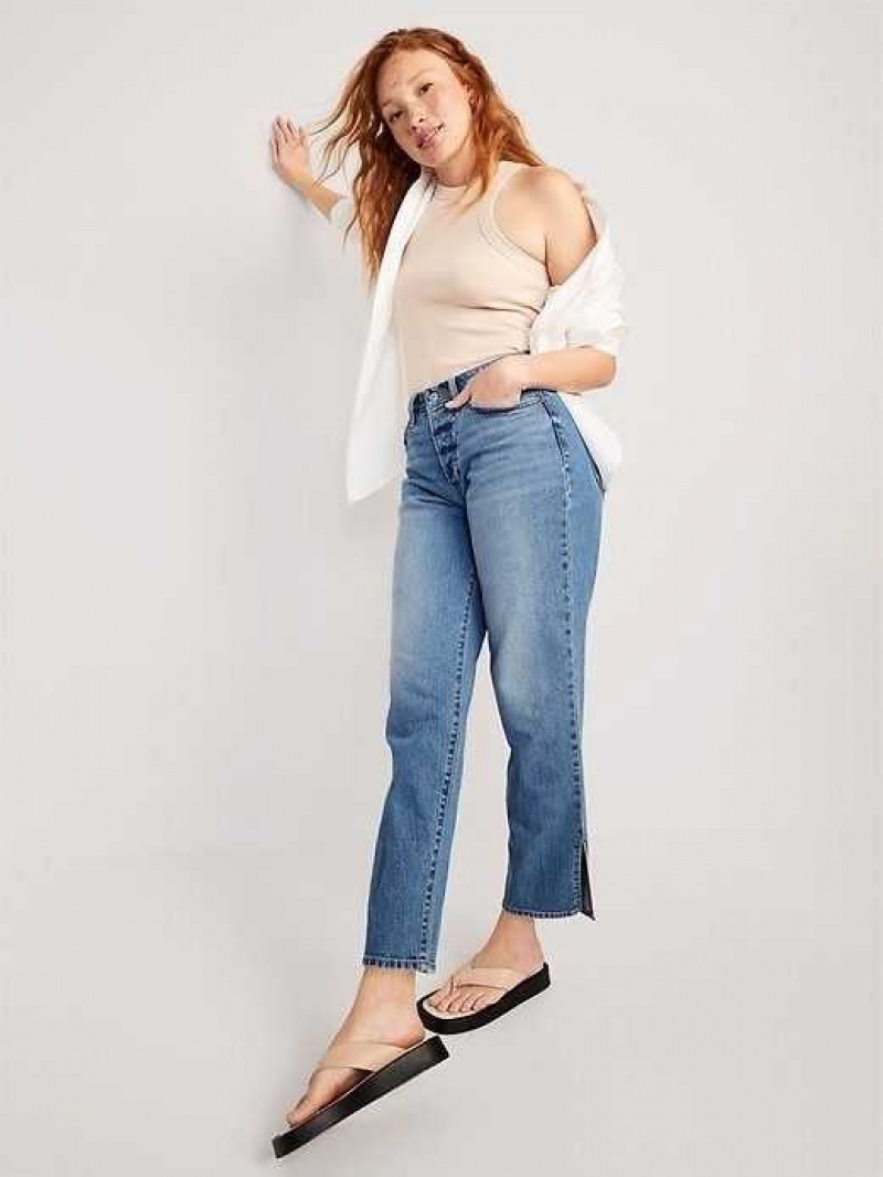 Old Navy Curvy High-Waisted Button-Fly OG Loose Side-Slit Jeans Lilo | UCF279106