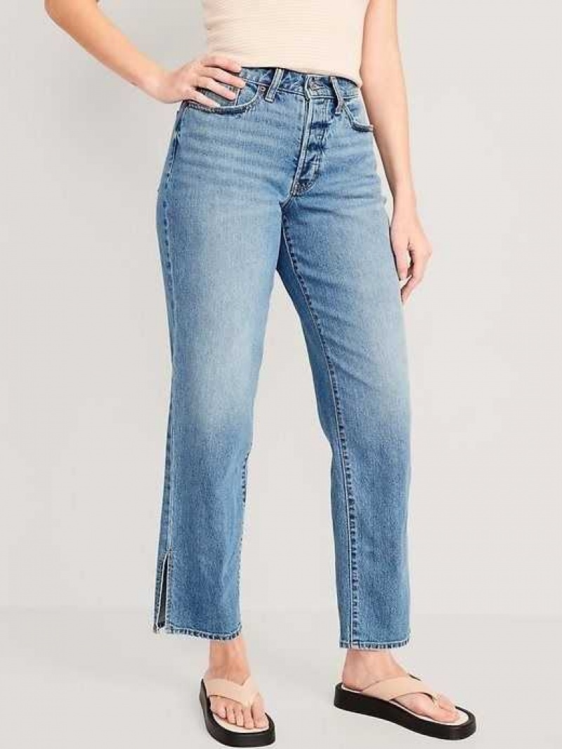 Old Navy Curvy High-Waisted Button-Fly OG Loose Side-Slit Jeans Lilo | UCF279106