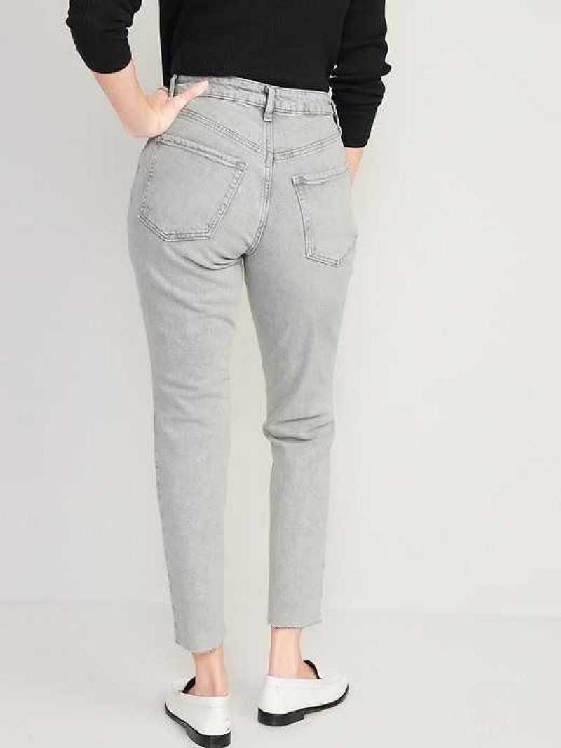 Old Navy Curvy High-Waisted Button-Fly OG Straight Ripped Gray Jeans Grey | THB586170