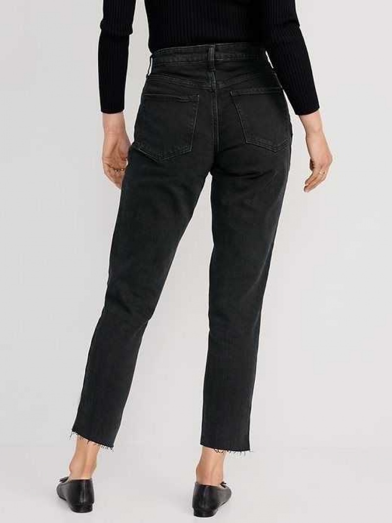 Old Navy Curvy High-Waisted Button-Fly O.G. Straight Black Cut-Off Jeans Moon Shade | RBO675324