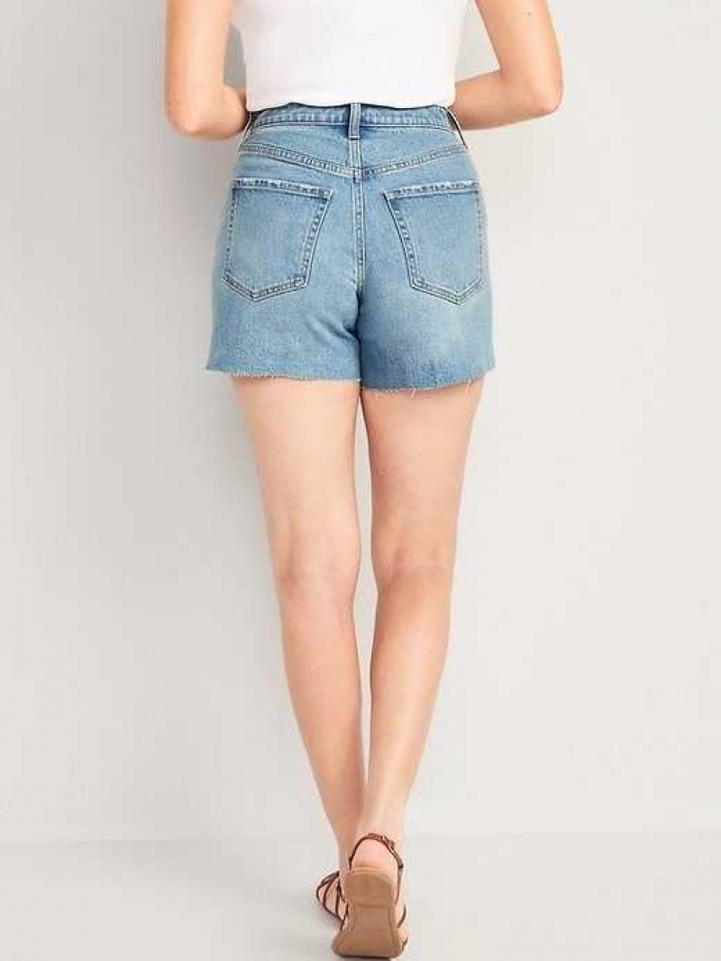 Old Navy Curvy High-Waisted Button-Fly OG Straight Side-Slit Jean Shorts Medium Distressed | QAJ362871