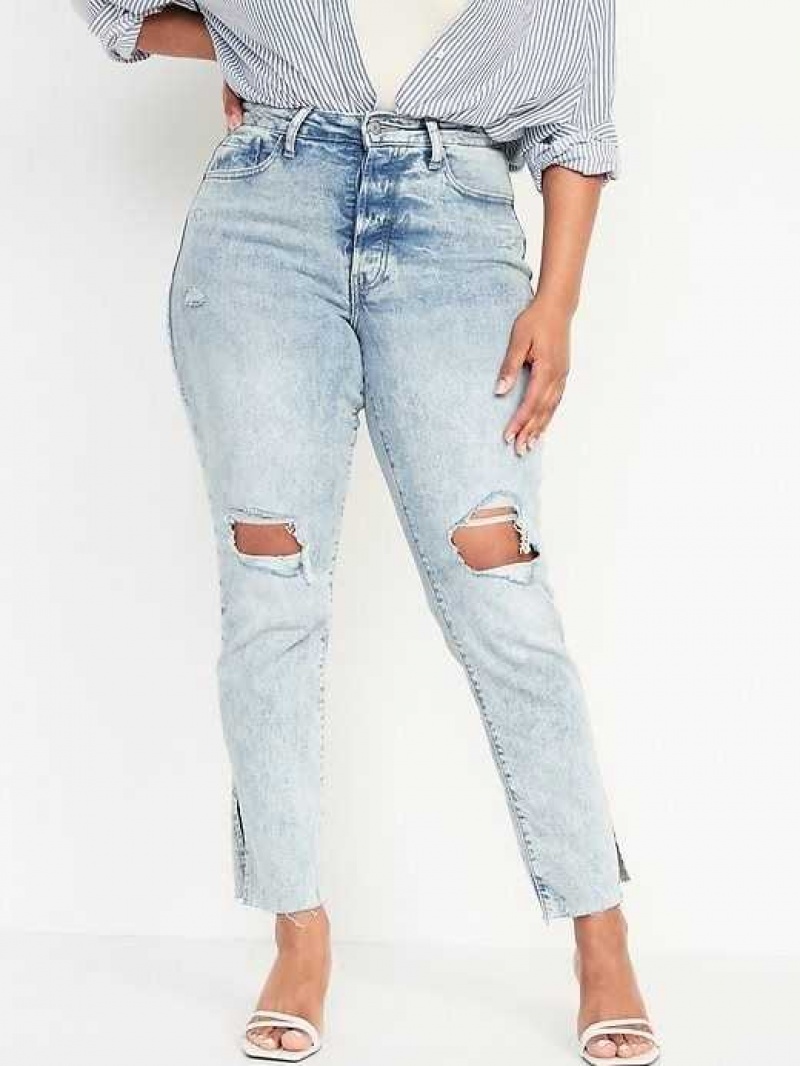 Old Navy Curvy High-Waisted Button-Fly OG Straight Ripped Side-Split Ankle Jeans Laine | OKX538479