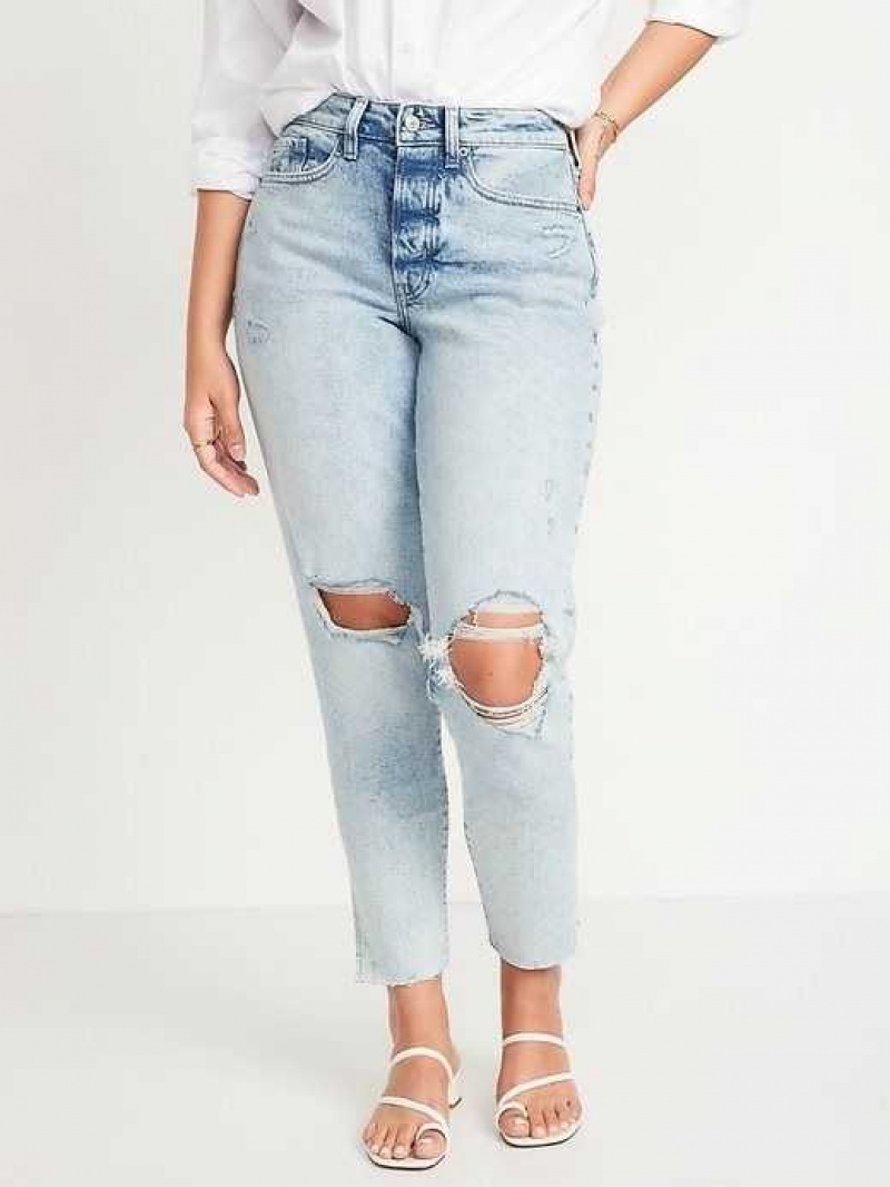 Old Navy Curvy High-Waisted Button-Fly OG Straight Ripped Side-Split Ankle Jeans Laine | OKX538479