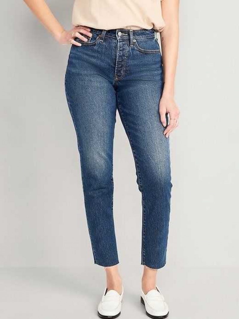 Old Navy Curvy High-Waisted Button-Fly OG Straight Cut-Off Ankle Jeans Twila | JAY627843