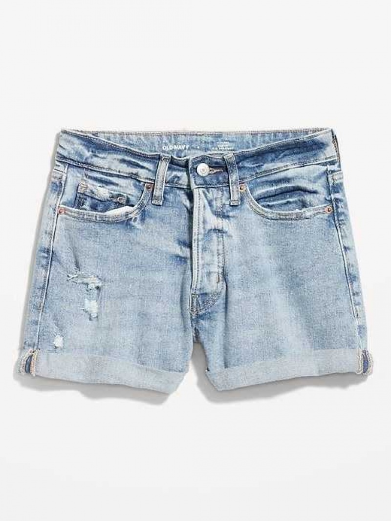 Old Navy Curvy High-Waisted OG Straight Button-Fly Ripped Jean Shorts Alma Clean | RSO804175