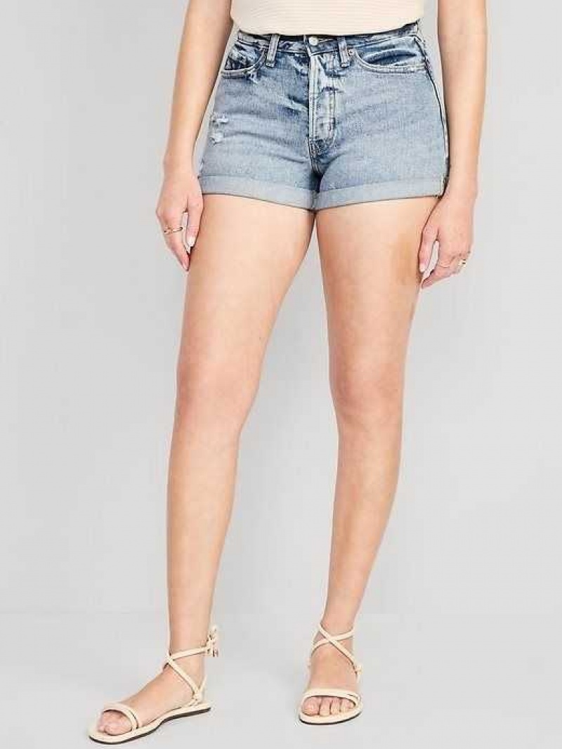 Old Navy Curvy High-Waisted OG Straight Button-Fly Ripped Jean Shorts Alma Clean | RSO804175