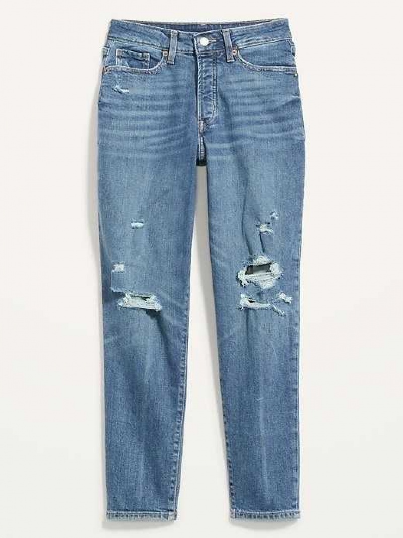 Old Navy Curvy High-Waisted OG Straight Button-Fly Distressed Ankle Jeans Lisa | YQM174285