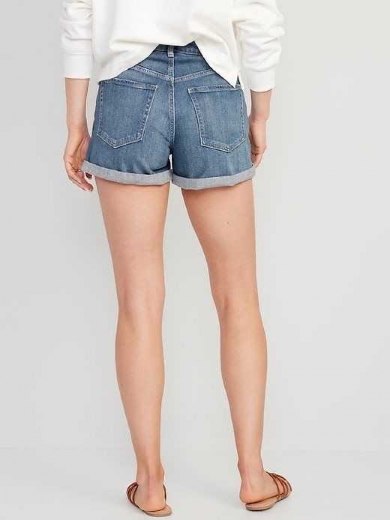 Old Navy Curvy High-Waisted OG Straight Button-Fly Jean Shorts Blue | ENL423015