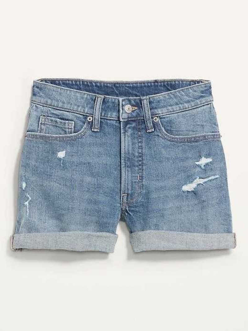 Old Navy Curvy High-Waisted OG Straight Button-Fly Jean Shorts Blue | ENL423015