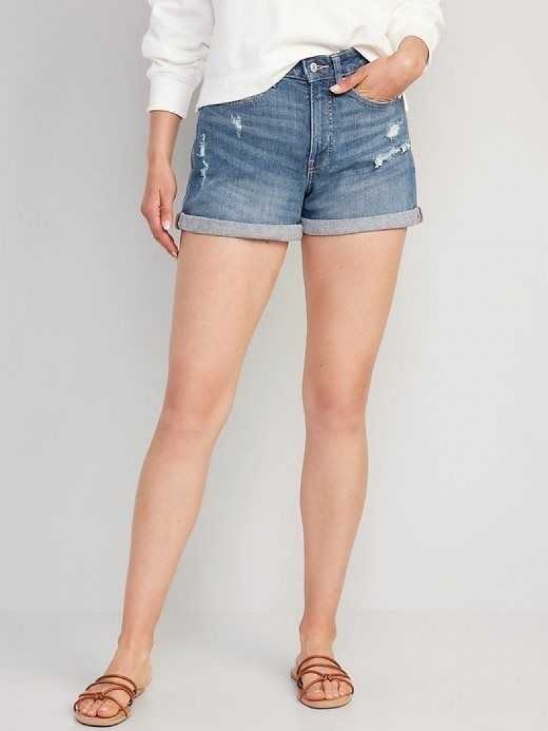 Old Navy Curvy High-Waisted OG Straight Button-Fly Jean Shorts Blue | ENL423015