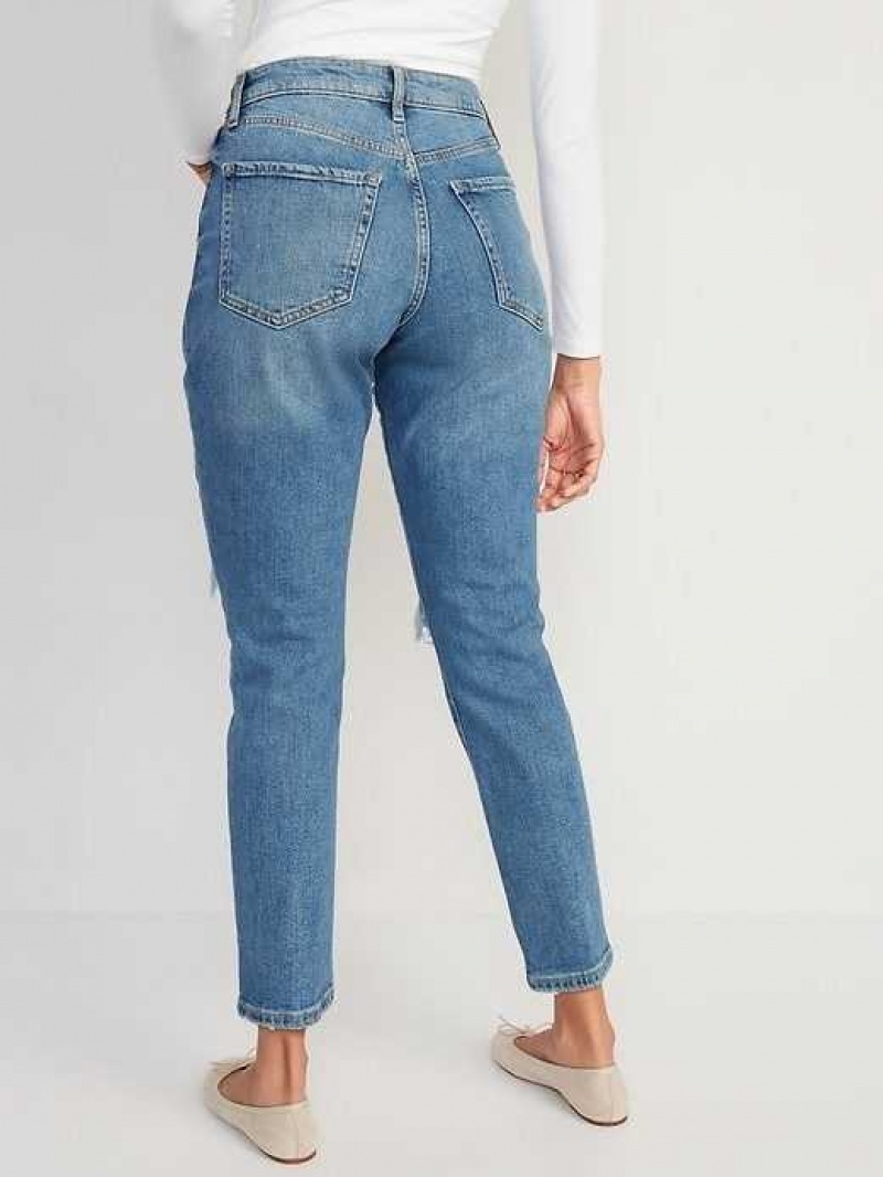 Old Navy Curvy High-Waisted OG Straight Ripped Jeans Dahlia | SHY734901