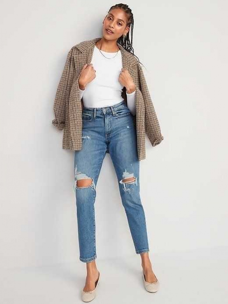 Old Navy Curvy High-Waisted OG Straight Ripped Jeans Dahlia | SHY734901