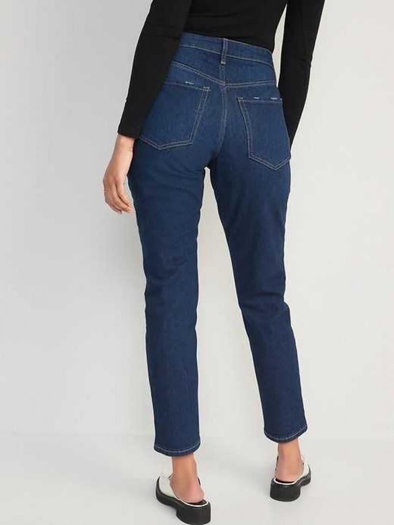 Old Navy Curvy High-Waisted OG Straight Ripped Ankle Jeans Dark Distsressed | RXO754086