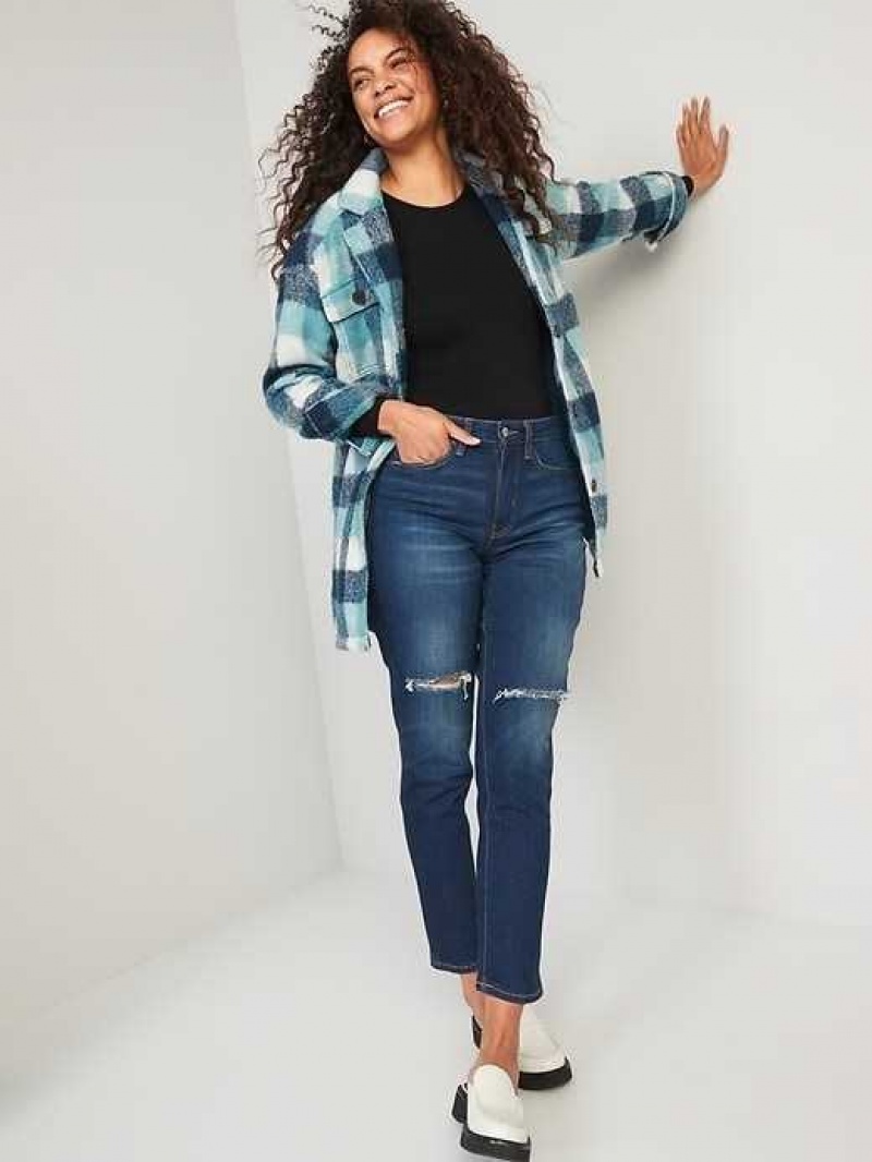 Old Navy Curvy High-Waisted OG Straight Ripped Ankle Jeans Dark Distsressed | RXO754086