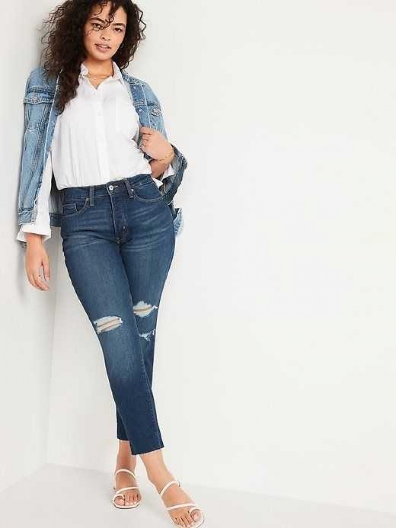 Old Navy Curvy High-Waisted OG Straight Ripped Cut-Off Jeans Cyrano | WPT761852