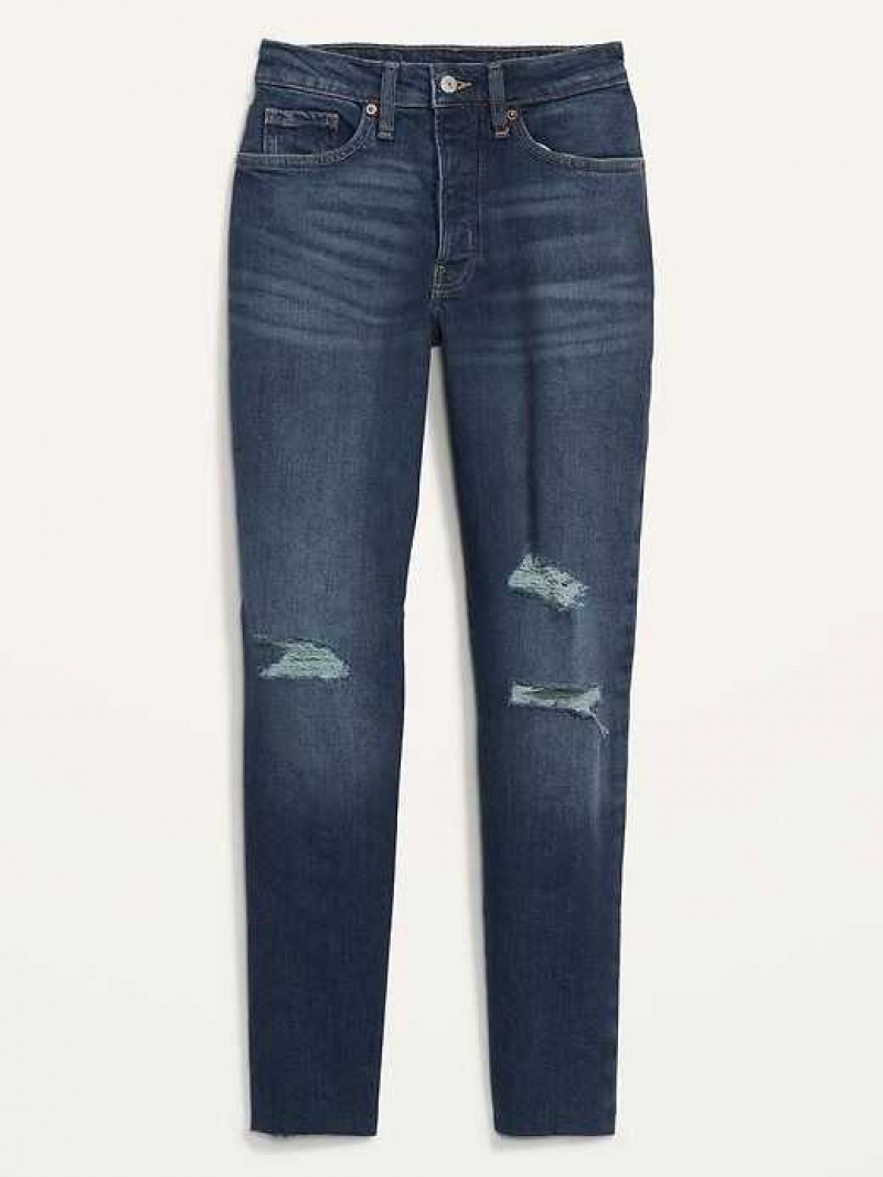 Old Navy Curvy High-Waisted OG Straight Ripped Cut-Off Jeans Cyrano | WPT761852