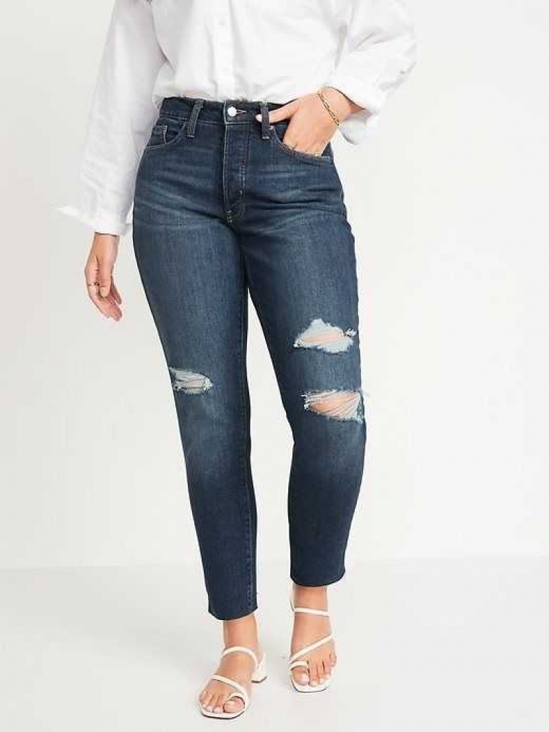 Old Navy Curvy High-Waisted OG Straight Ripped Cut-Off Jeans Cyrano | WPT761852