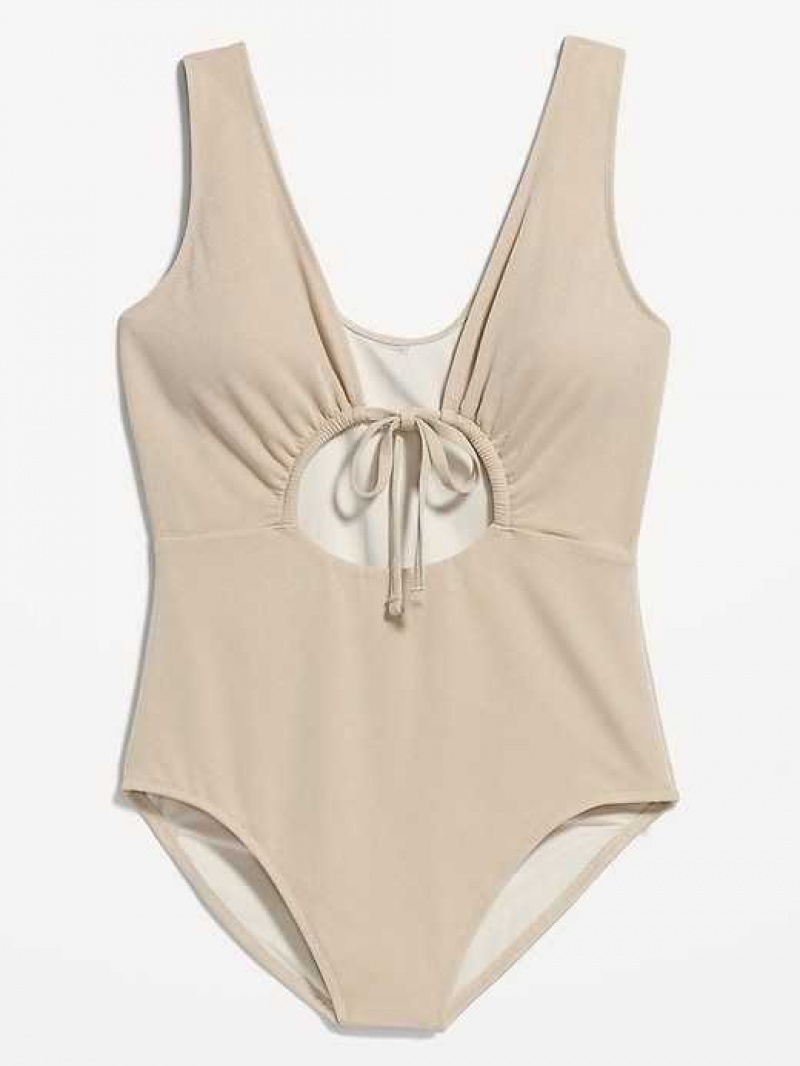 Old Navy Cutout-Front Metallic Shine One-Piece Swimsuit Cozy Cashmere | MPZ269853