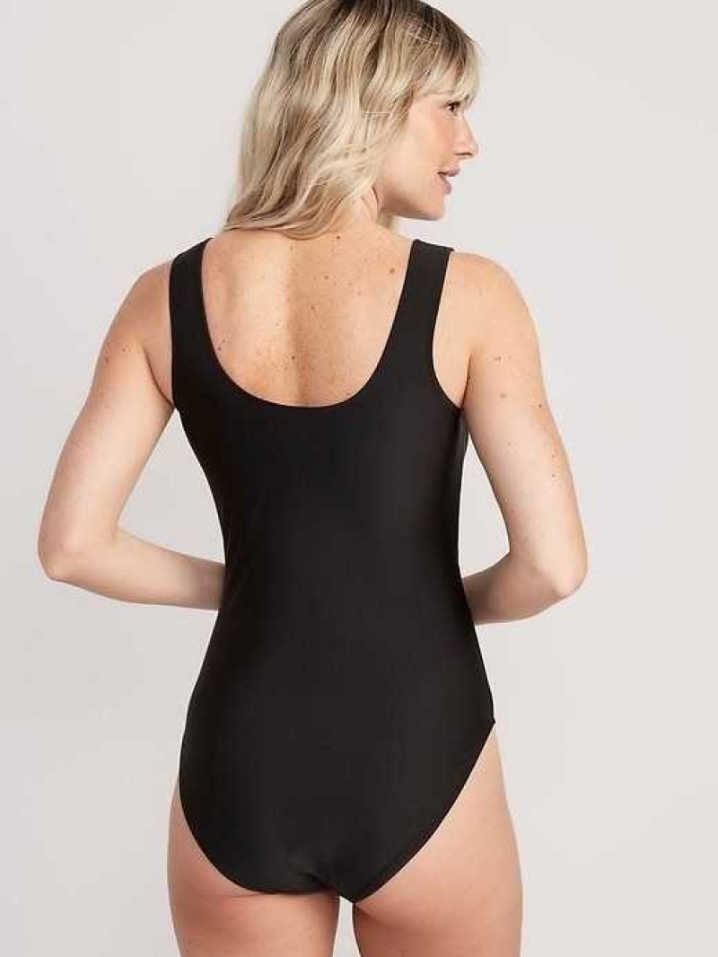 Old Navy Cutout-Front One-Piece Swimsuit Black | KBU679014